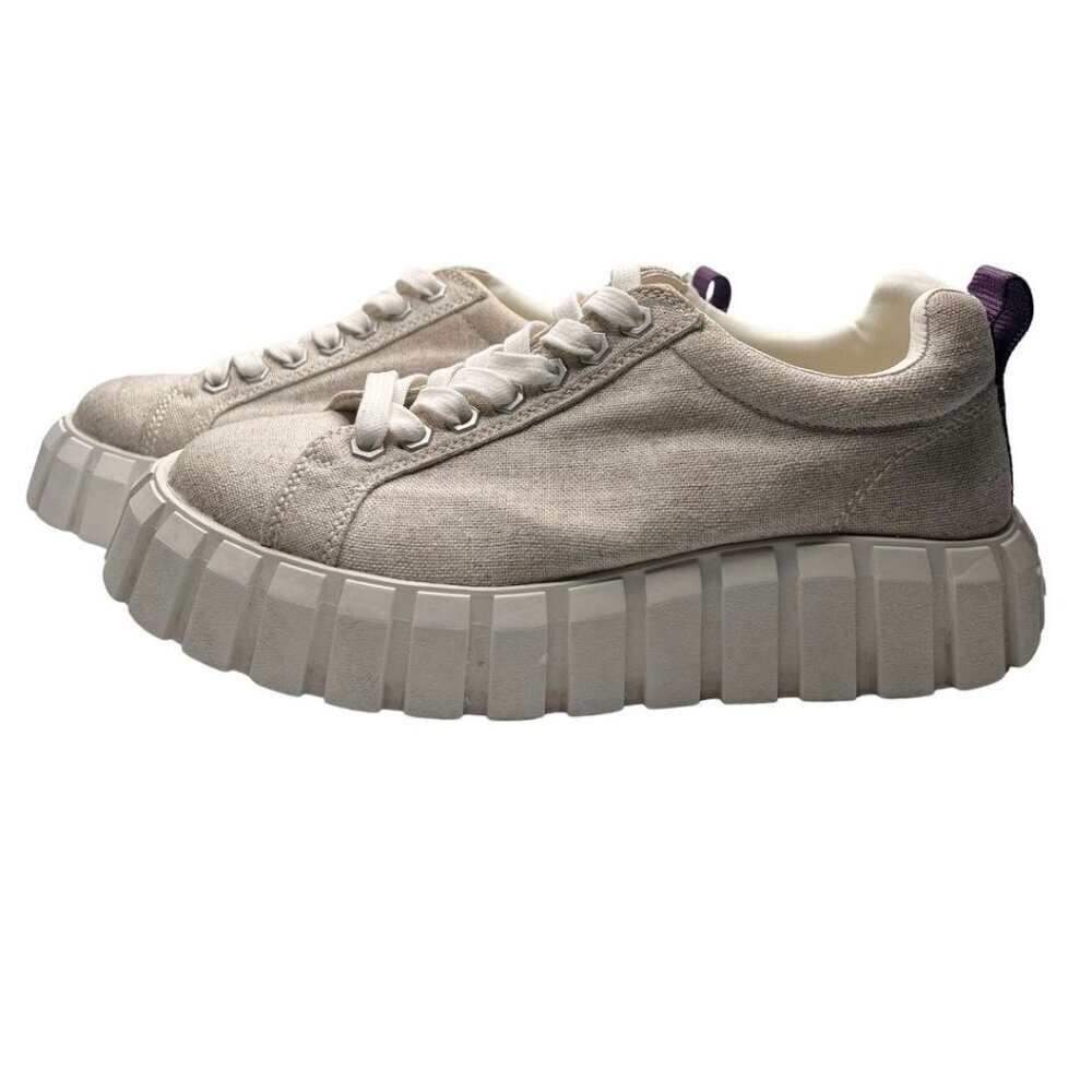 Eytys Platform Sneakers in Off-White Canvas with Purple Heel Tab